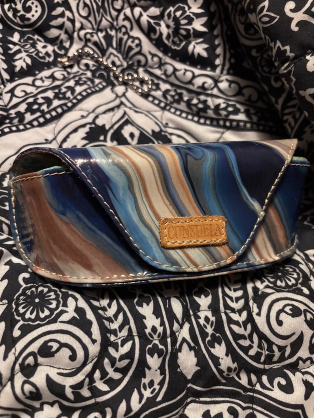 Consuela Blue and Brown Swirl Patent Sunglasses Case